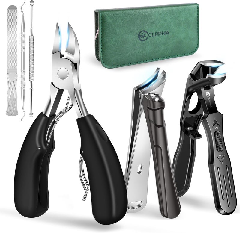 CLPPNA Toenail Clippers for Seniors Thick Toenails, Angled Head Large Toe Nail Clippers Set for Men, Heavy Duty 45° Ingrown Toenail Clippers, 37mm Wide Opening Nail Cutter with Long Handle, 6PCS - Image 1